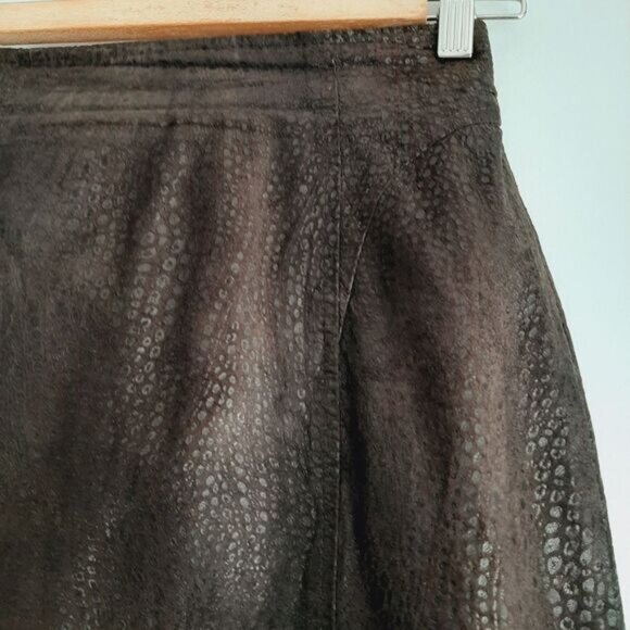 DANIER Reptile Pattern 100% Genuine Suede Leather Pencil Knee Length Brown Sz 4 - Picture 6 of 14